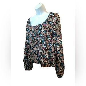 Mudd XL Scoop Neck Long Sleeve Multi Color Floral Top